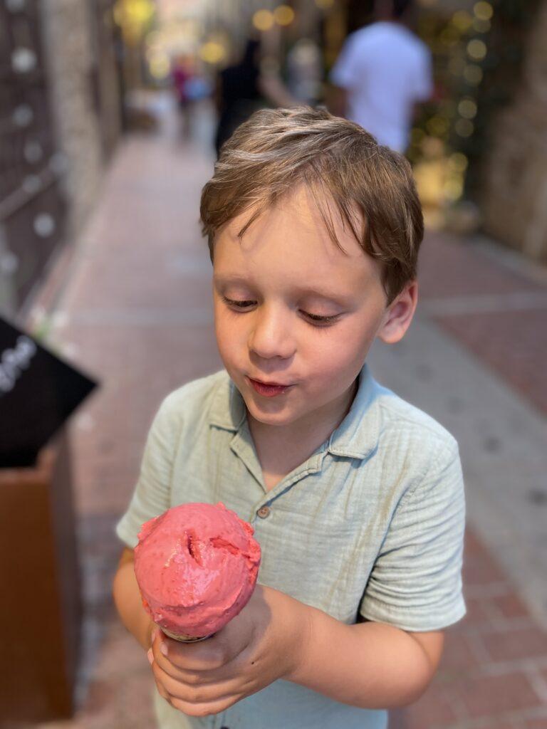 Eating ice cream in Begur, one of the best town's to visit on the Costa Brava