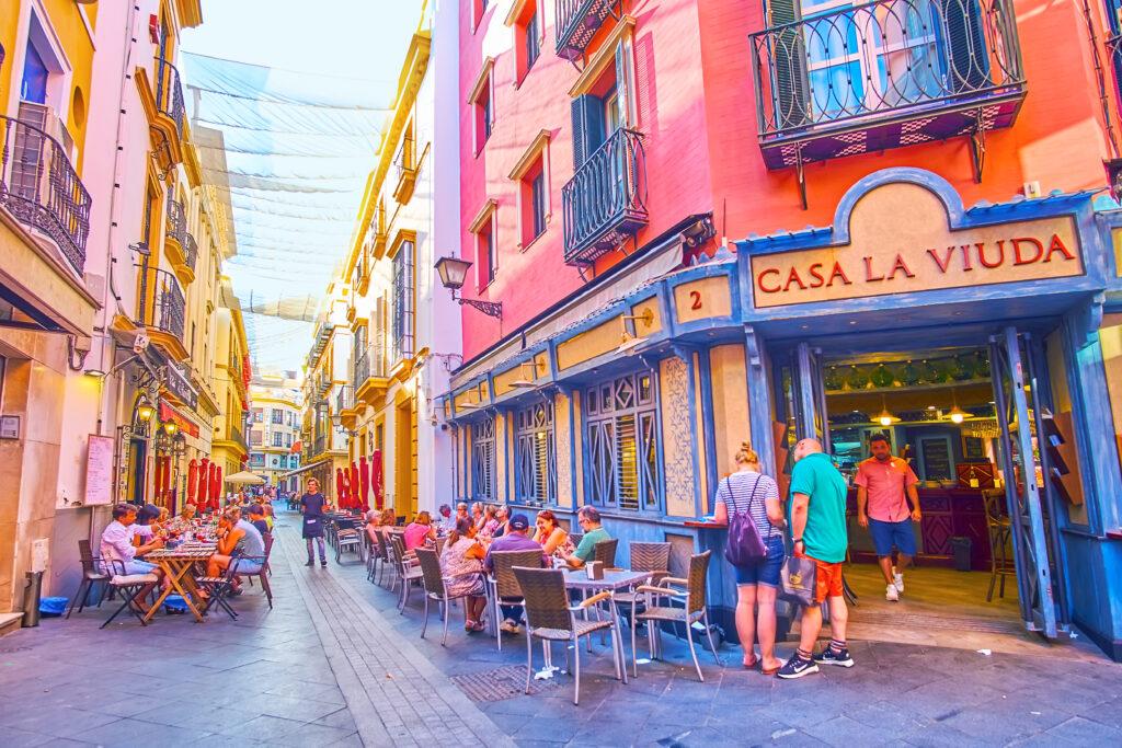 The outdoor restaurants in Albareda Street Seville