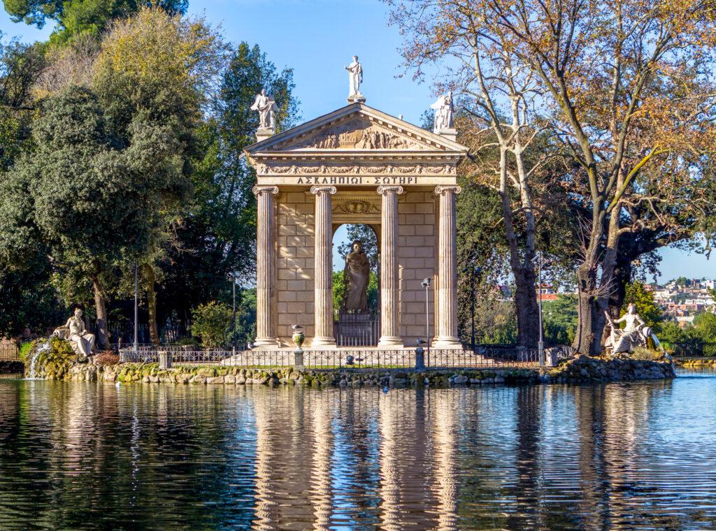 Rome Italy. Temple of Asclepius (Tempio di Esculapio) at Villa Borghese gardens