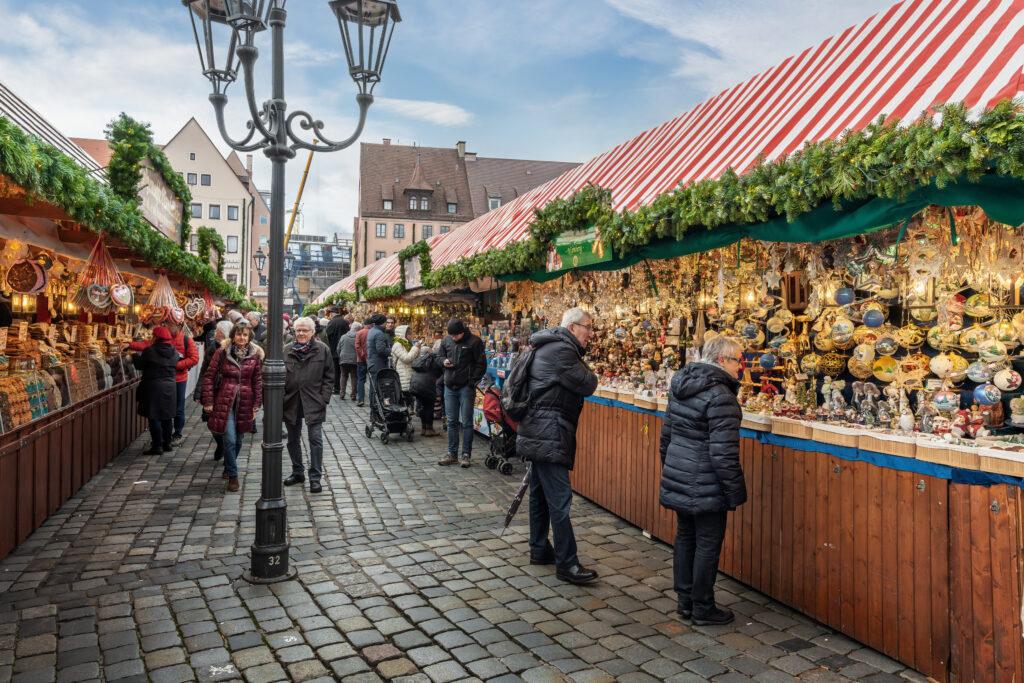Christmas Market Stalls at Christkindlesmarkt - Nuremberg, Bavar