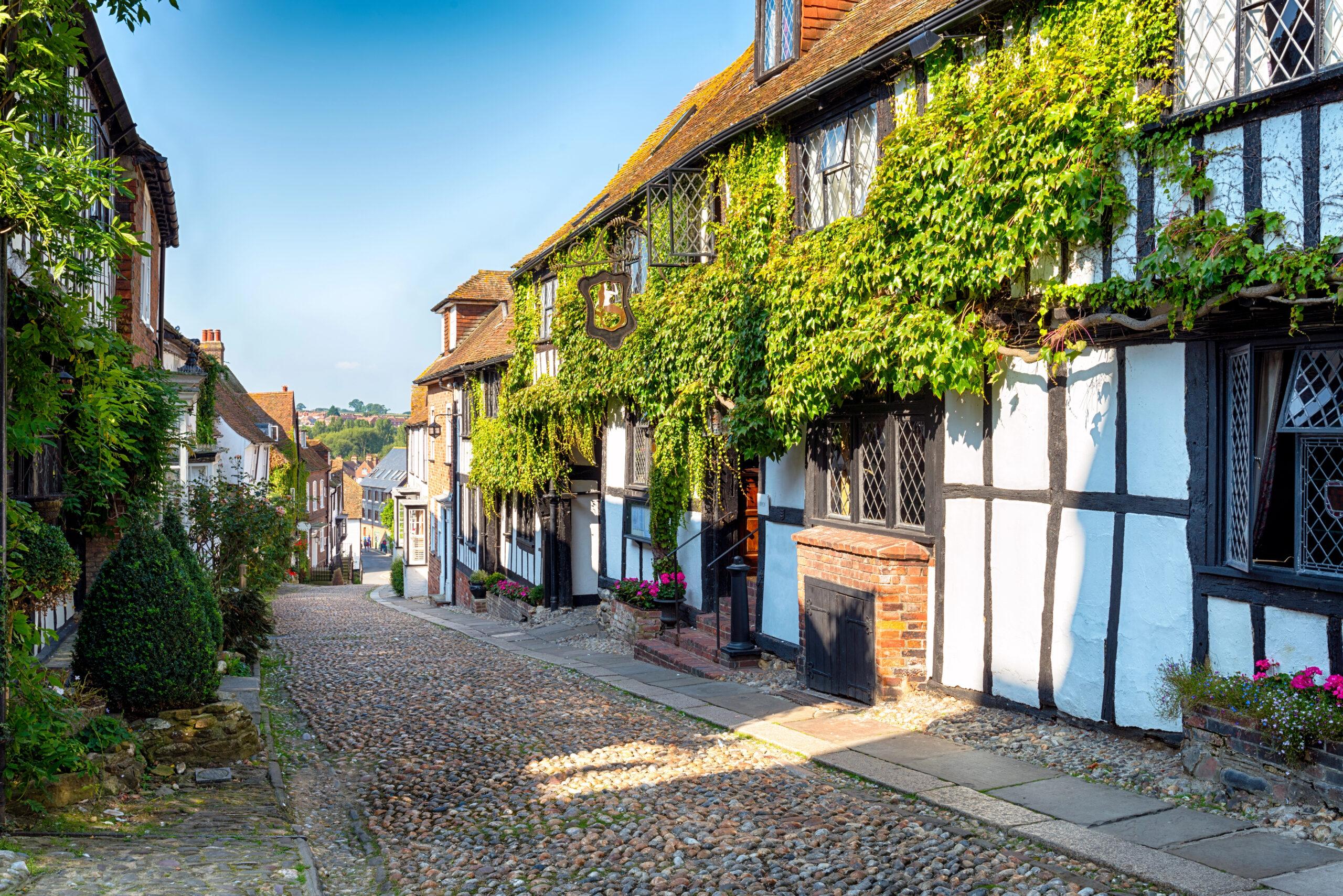 Pretty houses in Mermaid Street in Rye: Guide to Things to do in Rye east sussex